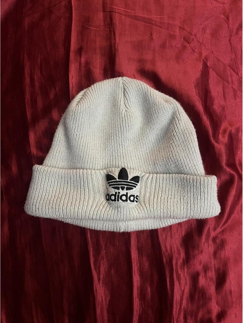All white adidas black embroidered knitted skater beanie